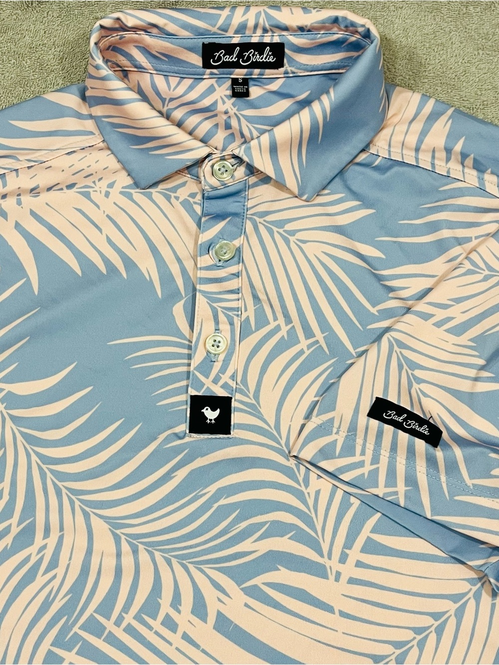 Bad Birdie Polo Shirt Men’s Size Small Pink Floral Golf Performance Stretch